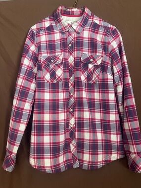 Plaid Snap-Front Utility Jacket in Pink and Blue Plaid